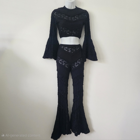 Charo Ruiz Ibiza galit paneled stretch-lace and gauze Black Pants Size Small - Picture 3 of 9
